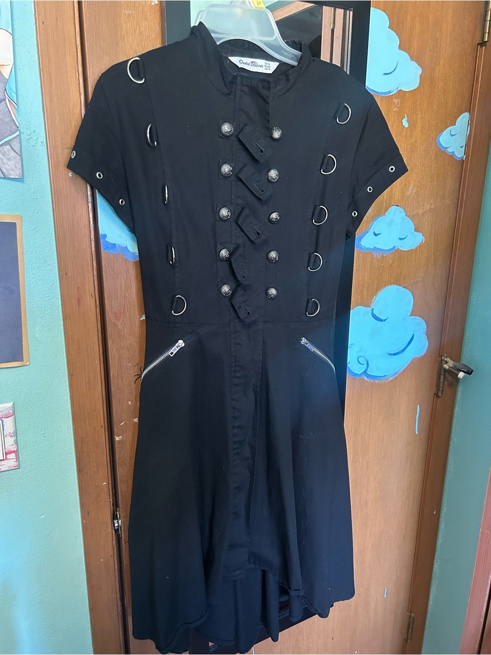 Black Short-Sleeve Military-Inspired Midi Dress